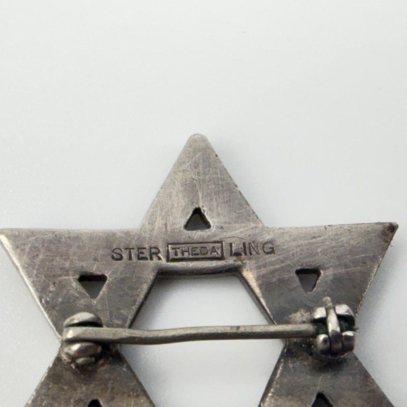 Vintage Cigned Theda Sterling Silver and Marcasite Star of David Pendant Brooch