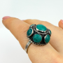 Vintage Mexican Sterling Silver 925 Turquoise Dome Ring Adjustable