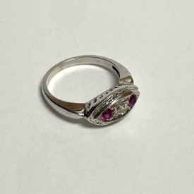  14K Beautiful White Gold Oval Pink Stud With Diamond Woman Ring