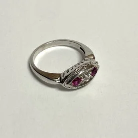 14K Beautiful White Gold Oval Pink Stud With Diamond Woman Ring