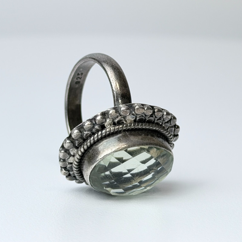 925 Sterling Silver Cut Peridot Oval Statement Designer Ring, Sz 6.75