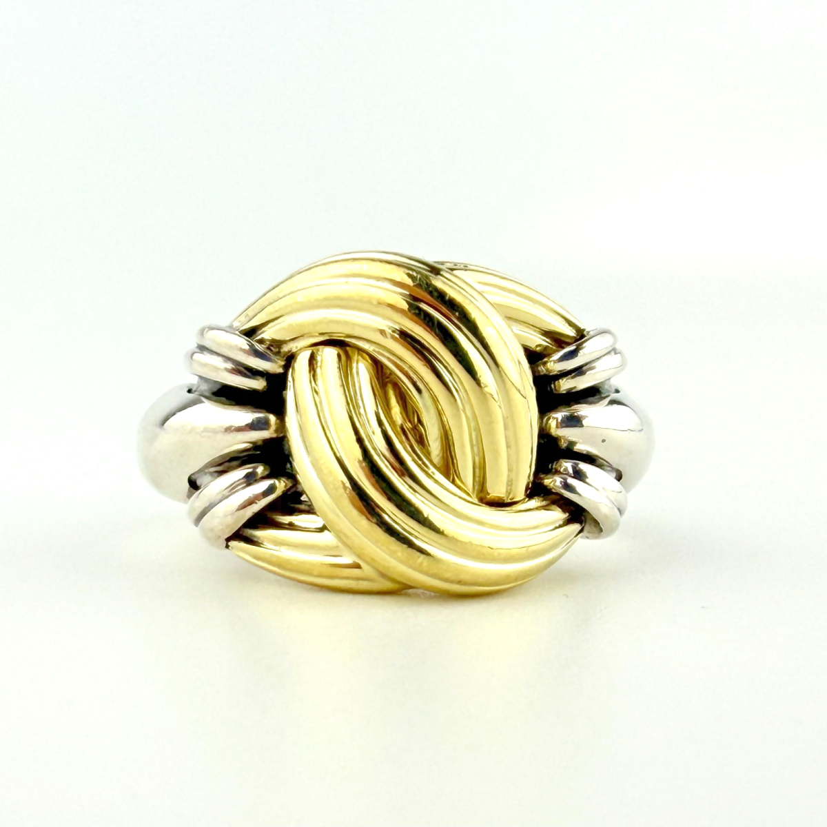Lagos Caviar Two Tone 18k Yellow Gold Sterling Silver Knot Cocktail Ring Band