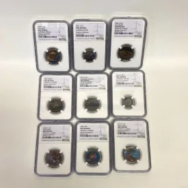 NGC UNC Details–8 Coins: Artificial Toning (7×25C, 1×10C), Altered Color (1×1C)