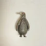 Antique Sterling Silver Marcasite Ferza Engraved Penguin RUBY Red EYE Brooch