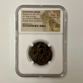 Michael VII AD 1071-1078.  AE Follis.  Byzantine Empire.  NGC F