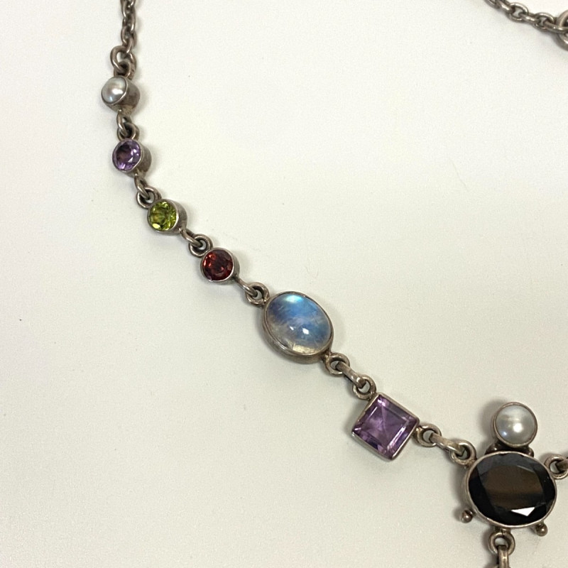 NICKY BUTLER STERLING UNUSUAL FESTOON DRAPE MOONSTONE, GARNET 17 NECKLACE