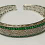 925 Sterling Silver Designed  With Green Emerald & Diamond W Open Clasp Bracelet