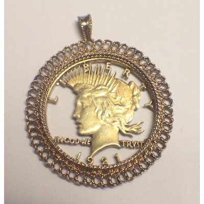 Vintage 1921 Liberty Eagle Gold Plated & Sterling Silver Custom Pendant Vintage 1921 Liberty Eagle Gold Plated & Sterling Silver Custom Pendant