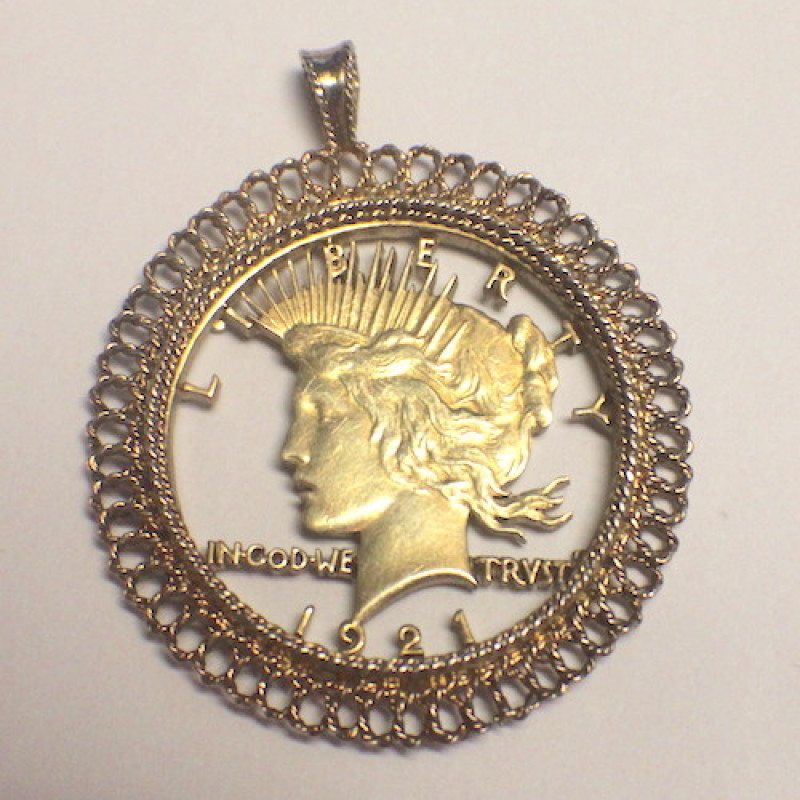 Vintage 1921 Liberty Eagle Gold Plated & Sterling Silver Custom Pendant