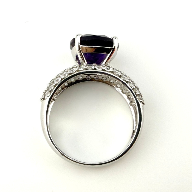 925 Silver Ring Purple Amethyst and White Zircon,  Size 11