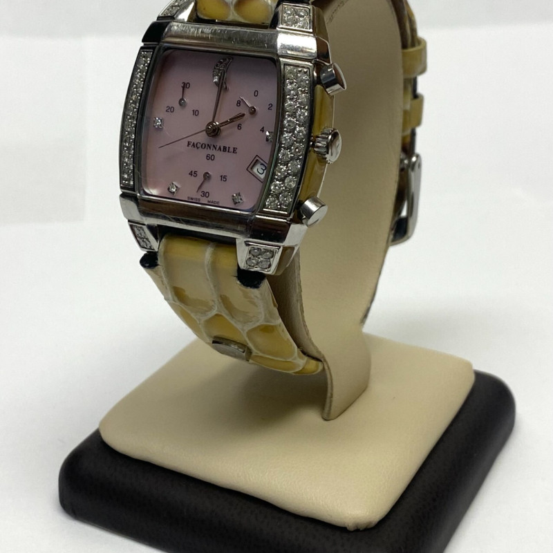 Woman Faconnable Diamond Mezza Luna Moonlight Watch Mother Of Pearl Dial Swiss