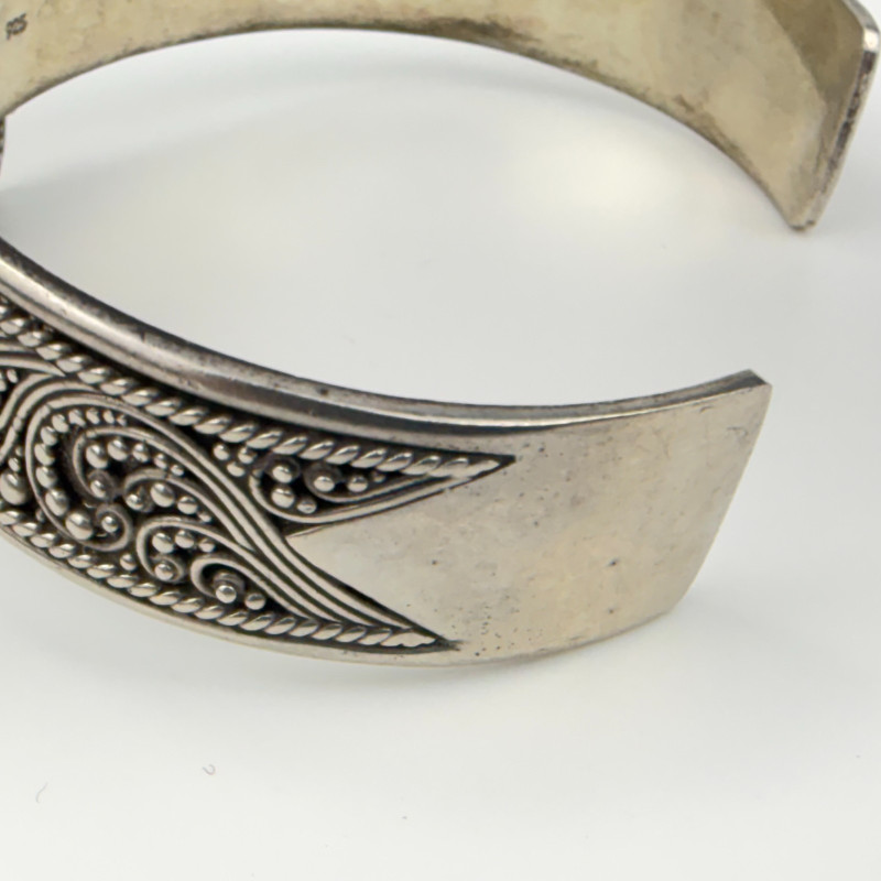 Rare Sarda Artisan Collection Of Bali Paraiba Silver Cuff Bracelet with Cross