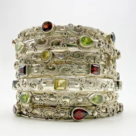 Lot of 7 Sterling Silver 925 Natural Gemstone Bangle Bracelets