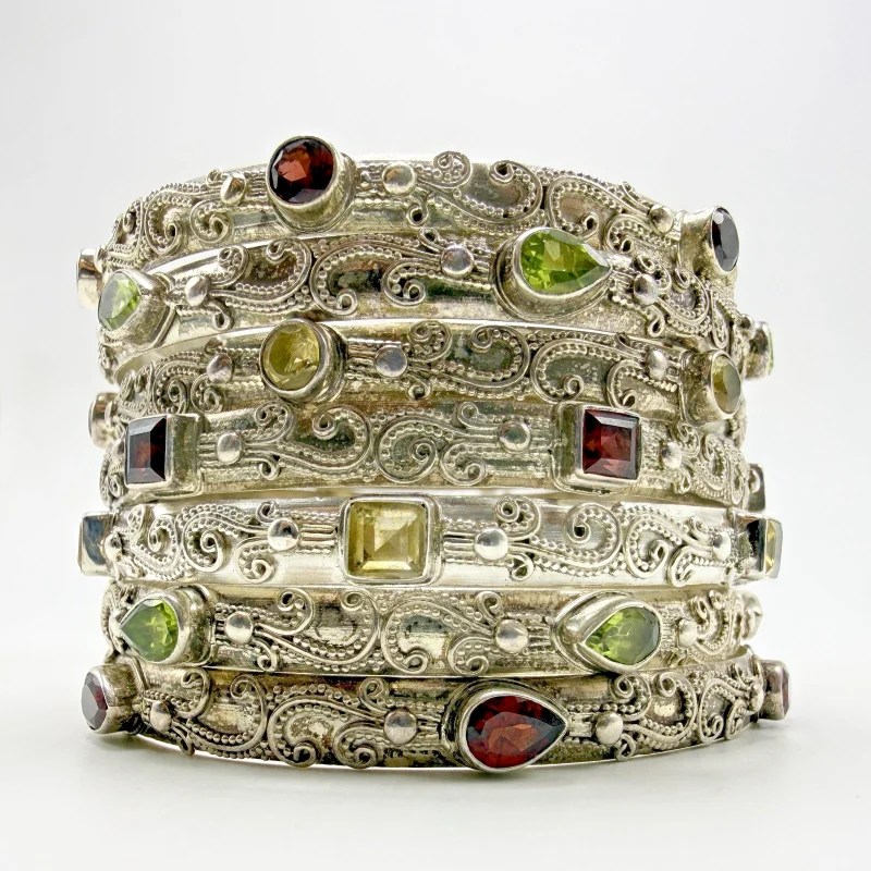 Lot of 7 Sterling Silver 925 Natural Gemstone Bangle Bracelets