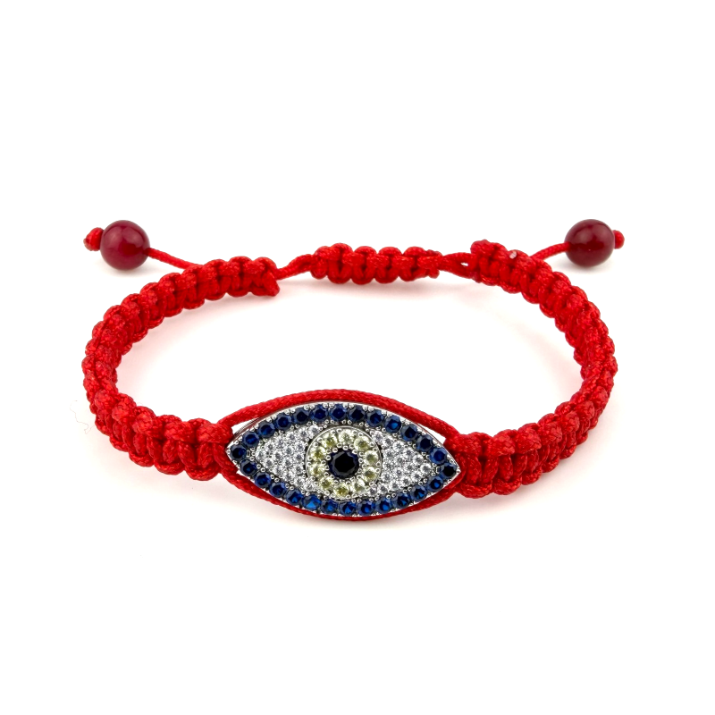 925 Sterling Silver Rhodium Plated Evil Eye Red Bracelet