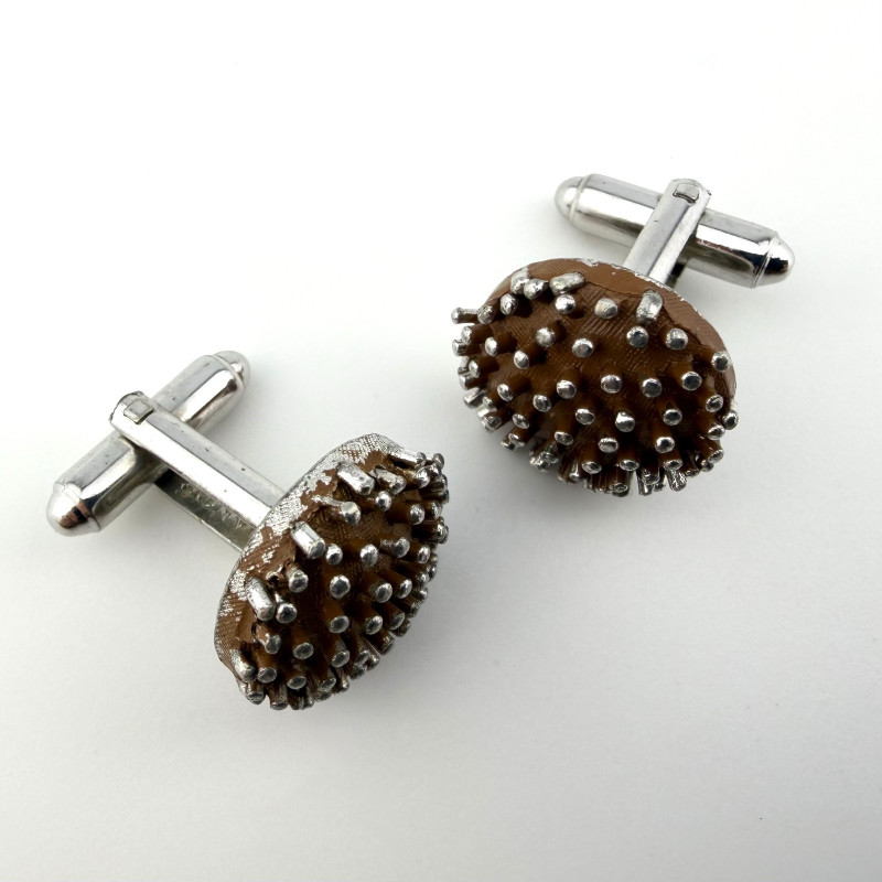 Brutalist Style Silver Tone Cufflinks Brown Pin Heads Bed Nails Dante Vintage