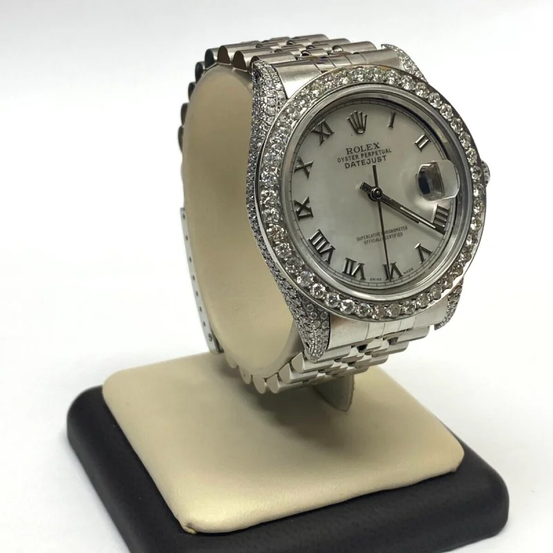 Rolex Datejust 36mm Stainless Steel Watch Diamond Bezel-White Roman Dial