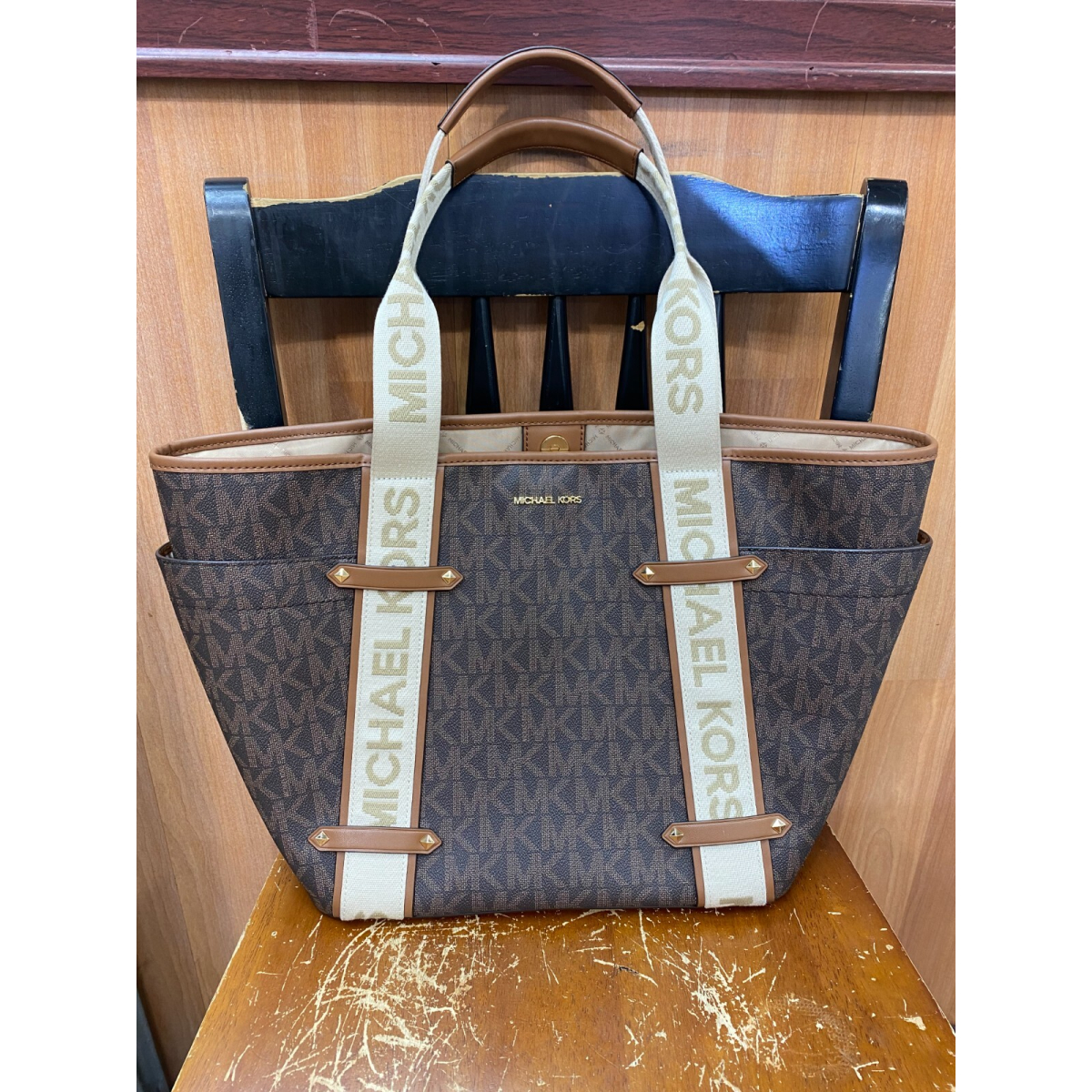 MICHAEL KORS Large Maeve Open Tote Bag in Logo Canvas Shoulder Bag 38S4G5VT3B 2