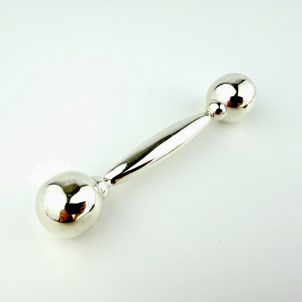 Vintage Mexico Sterling Silver 925 Baby Rattle Jingle Bell Dumbbell, Appr 4.25"