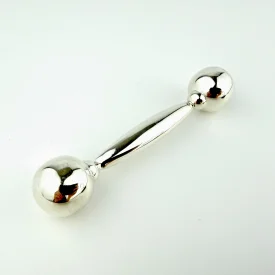 Vintage Mexico Sterling Silver 925 Baby Rattle Jingle Bell Dumbbell, Appr 4.25"