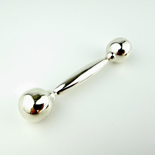 Vintage Mexico Sterling Silver 925 Baby Rattle Jingle Bell Dumbbell, Appr 4.25" Vintage Mexico Sterling Silver 925 Baby Rattle Jingle Bell Dumbbell, Appr 4.25"