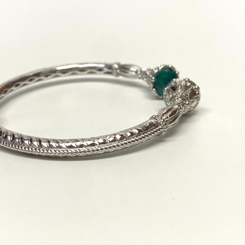 Gabriel & Co Sterling Silver And Steel Bangle S294719 With Green Carved Stone