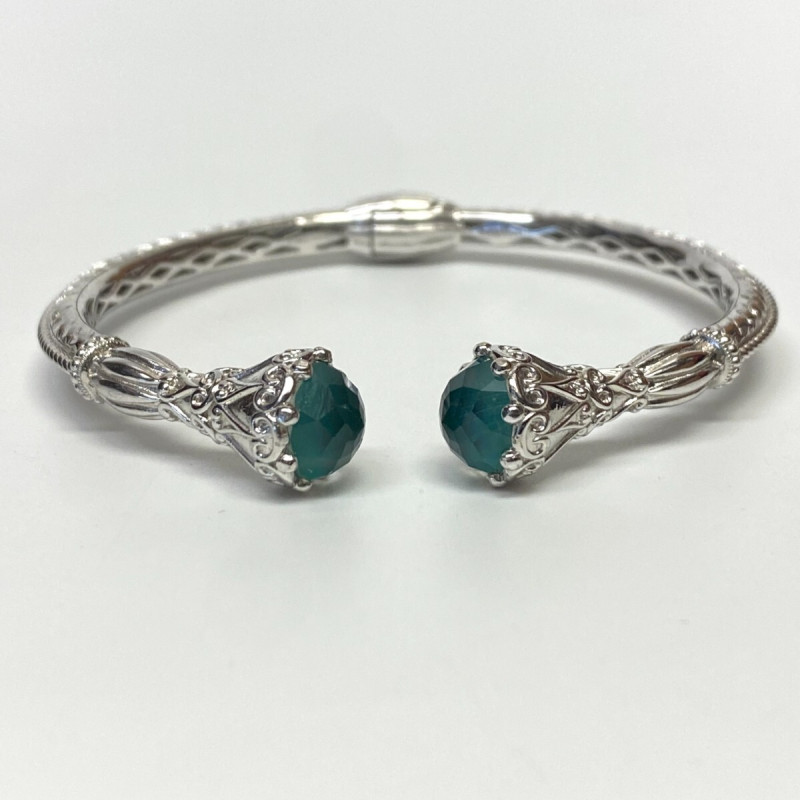 Gabriel & Co Sterling Silver And Steel Bangle S294719 With Green Carved Stone