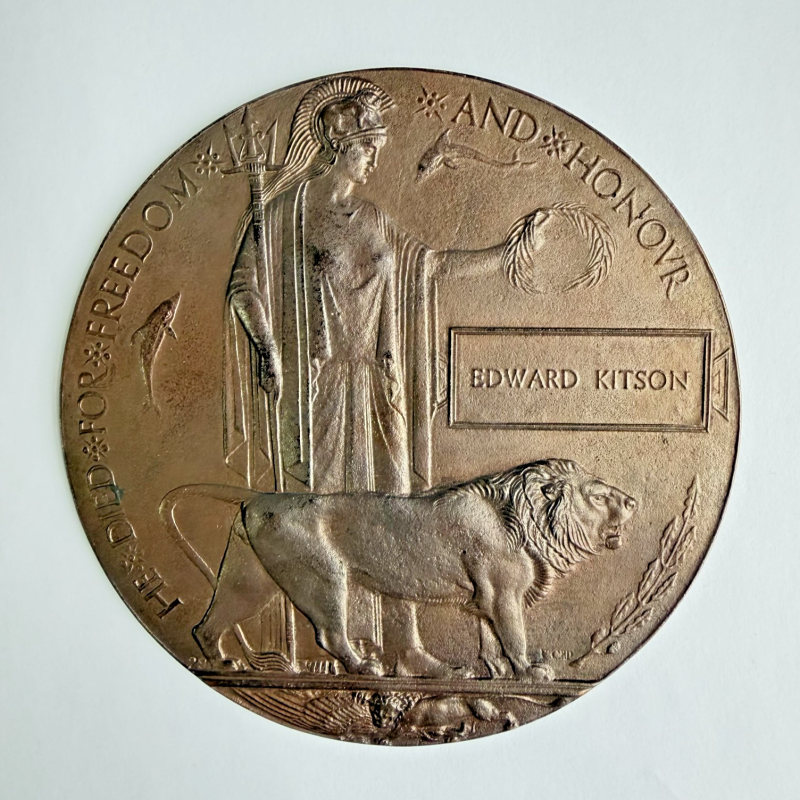 WW1 British Memorial Plaque "Dead Man's Penny" Edward Kitson - Named Bronze