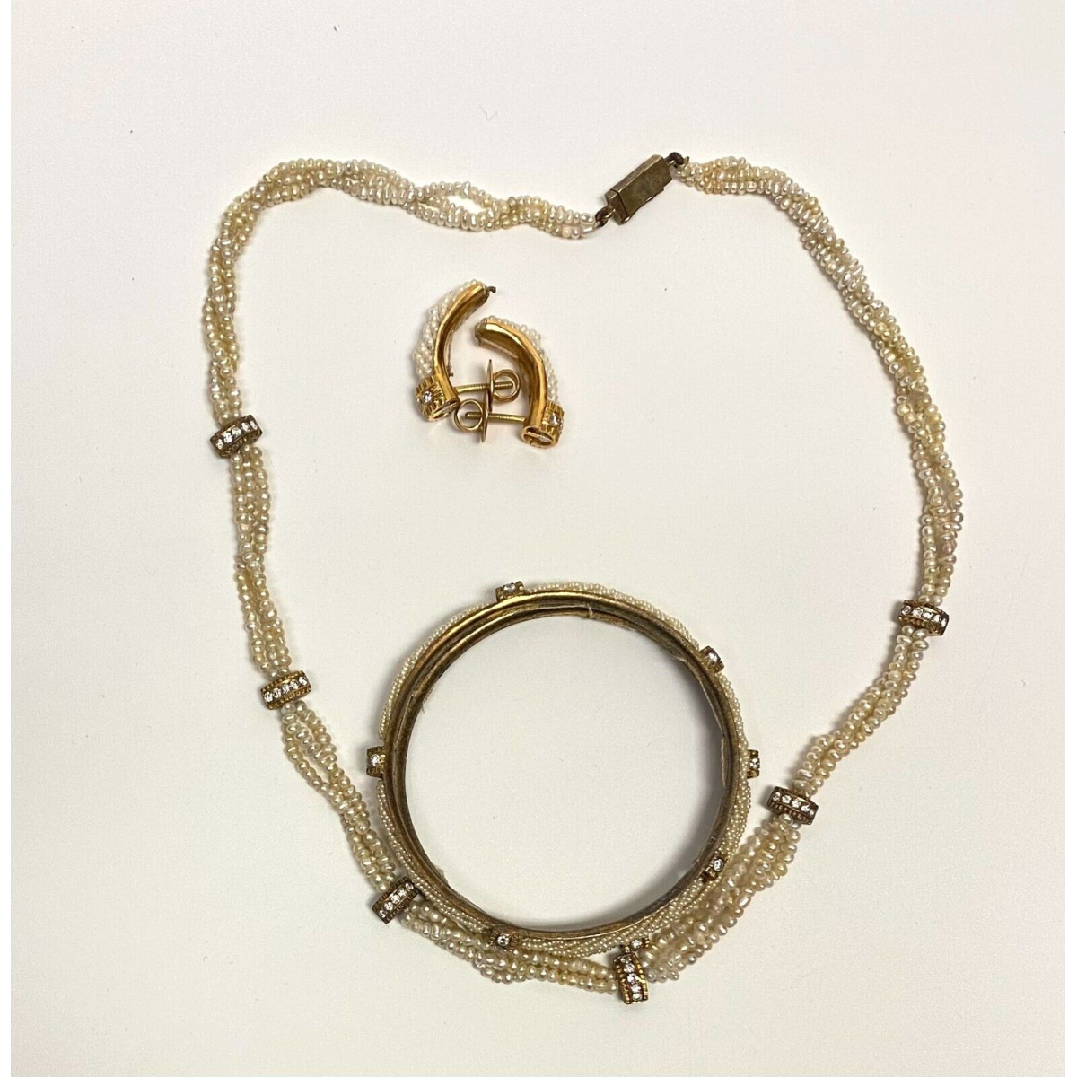 14k Gold Earrings, 2 Bracelets and Silver necklace, all stones are Pearls