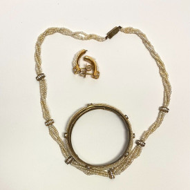 14k Gold Earrings, 2 Bracelets and Silver necklace, all stones are Pearls