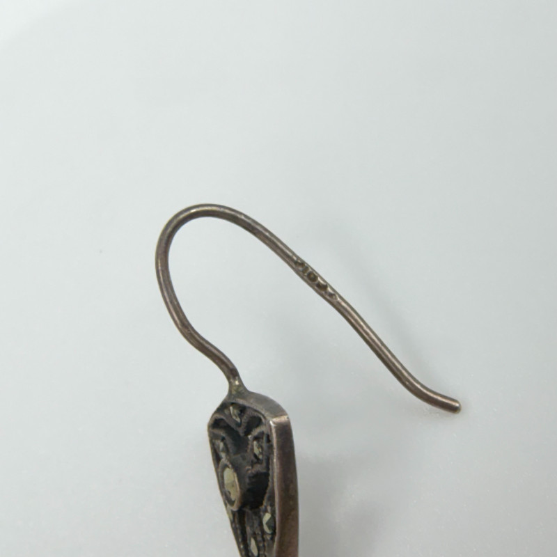Vintage Sterling Silver 925 Tear Drop Marcasite Earrings 72 mm