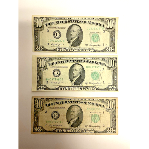 3 $10 Federal Reserve Notes 1950A & Star * Note 3 $10 Federal Reserve Notes 1950A & Star * Note