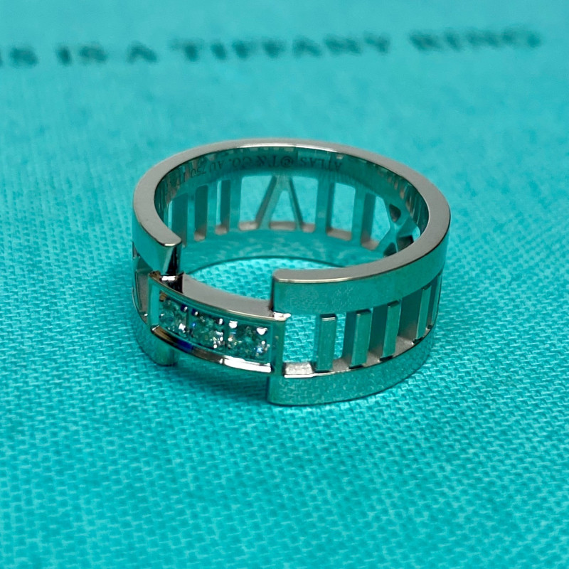 Tiffany & Co. Atlas 18K White Gold Three Diamond Open Band Ring Size 6