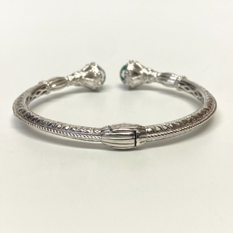 Gabriel & Co Sterling Silver And Steel Bangle S294719 With Green Carved Stone