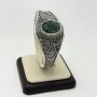 Vintage 925 Sterling Silver Filigree Cuff Bracelet Large Green Gemstone Handmade