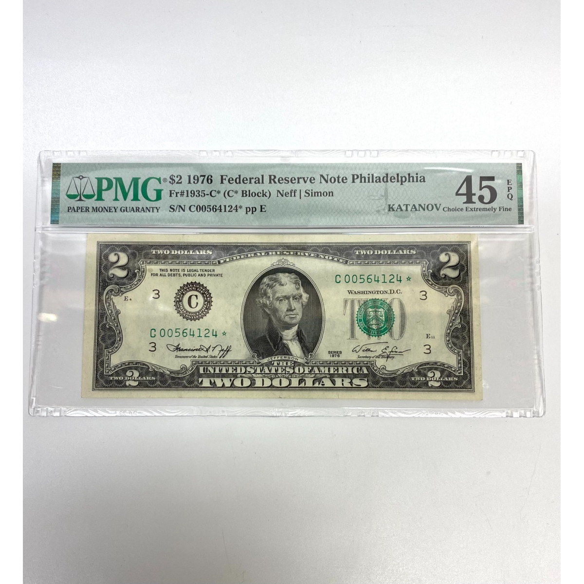 Fr 1935-C* (C* Block) $2 1976 FRN Philadelphia PMG 45 EPQ Star Note