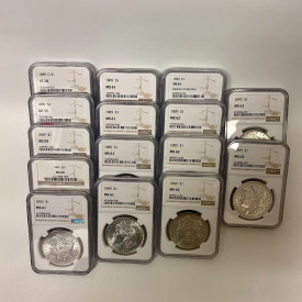 1889-1890 US Morgan Silver Dollar $1 set of 15 coins, NGC