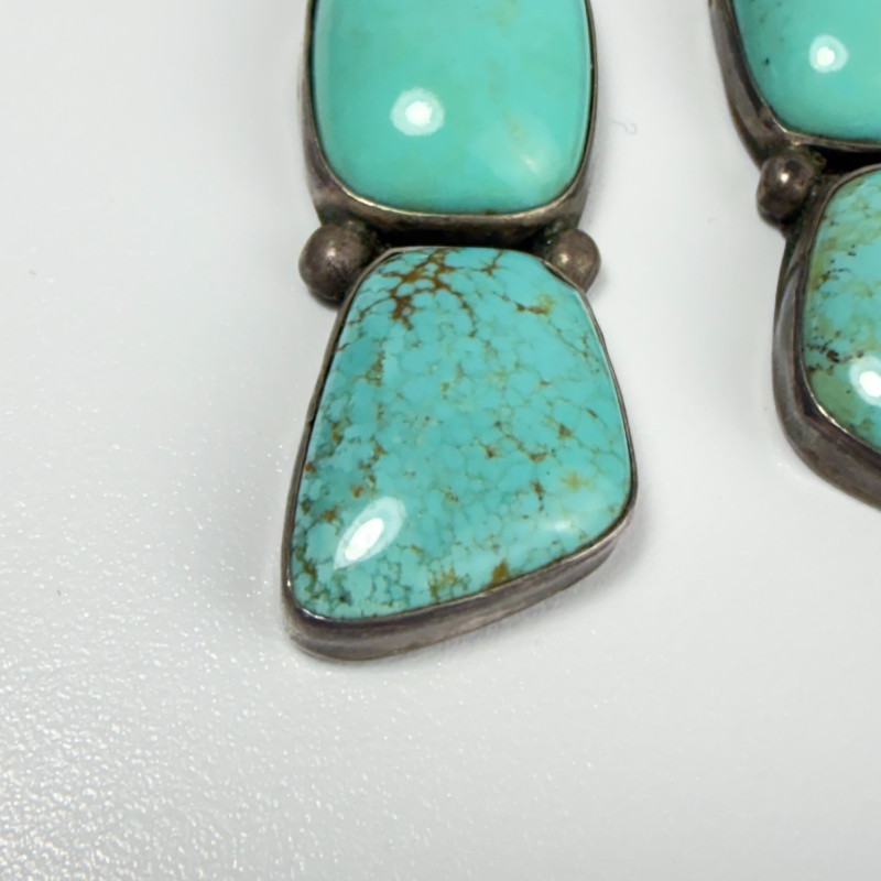 Blue Turquoise Red Spiny Ouster Navajo Sterling Silver Inlay Earrings Signed pp