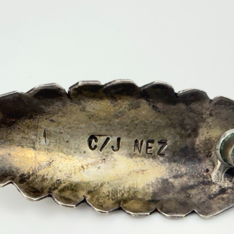 Navajo Sterling Silver 925 Turquoise Feather Stud Earrings Signed C/J NEZ