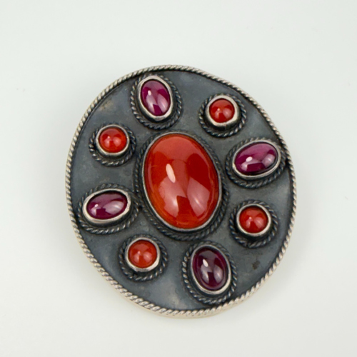 Vintage Rare Mexico 925 Silver Red Agat and Pink Tourmaline Pendant Brooch Vintage Rare Mexico 925 Silver Red Agat and Pink Tourmaline Pendant Brooch