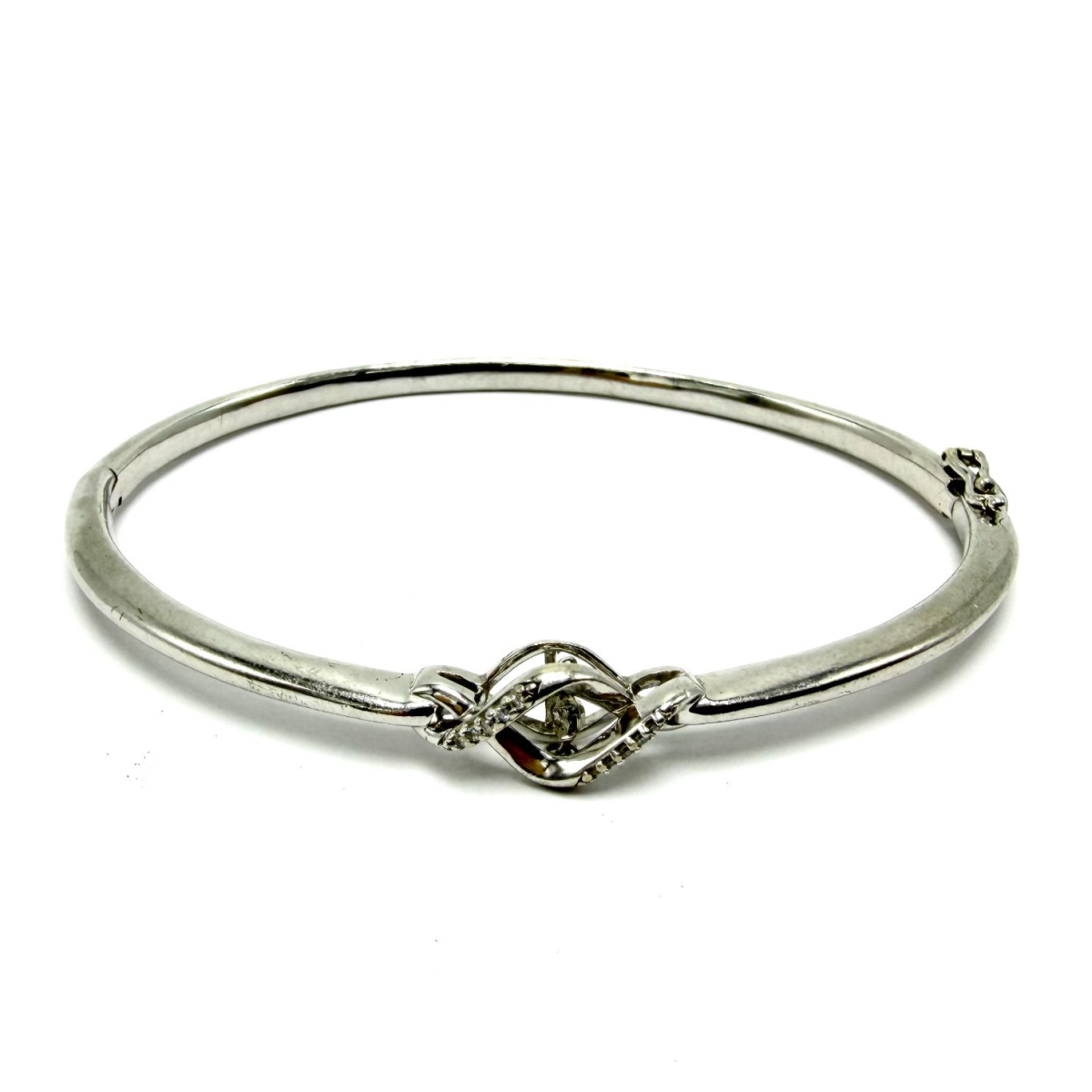 Ostbye Sterling Silver Diamond Bangle Bracelet Twisted Knot with Swinging Stone - Ostbye