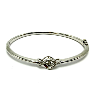 Ostbye Sterling Silver Diamond Bangle Bracelet Twisted Knot with Swinging Stone