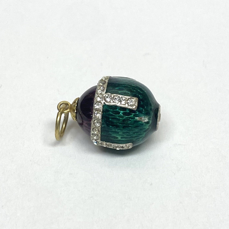 Antique Sterling Silver Green/Plum Colored Diamond Studded Enamel Egg Antique Sterling Silver Green/Plum Colored Diamond Studded Enamel Egg
