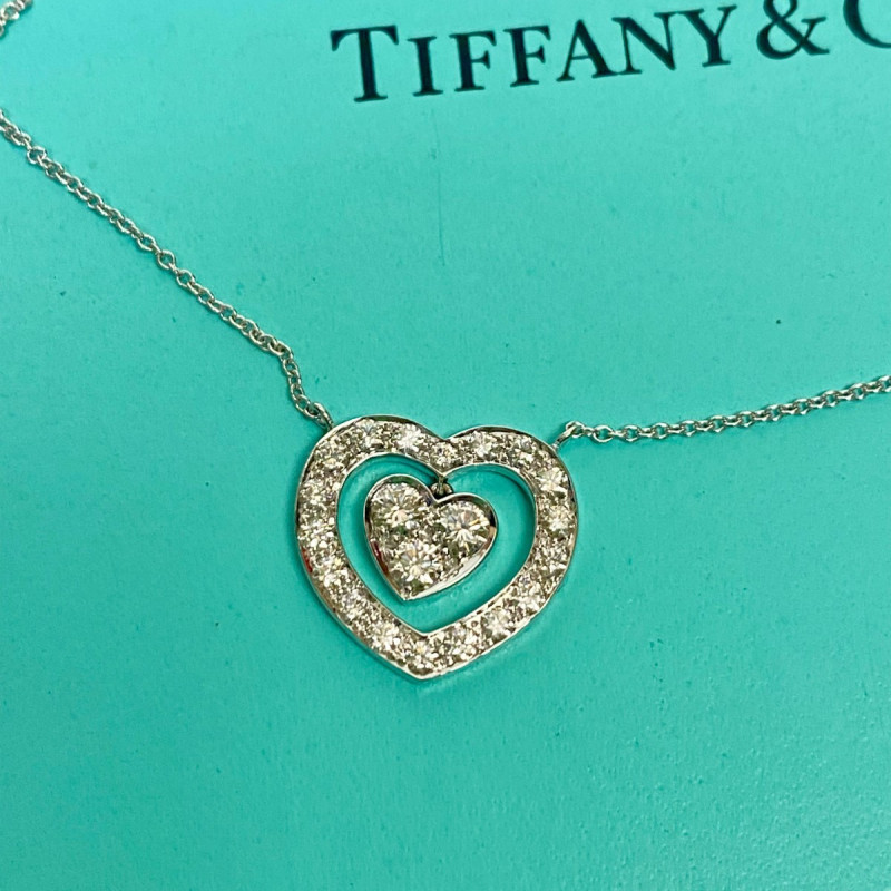 Tiffany & Co. Platinum Diamond Dangle Heart Pendant Necklace .67 CTW 16" Tiffany & Co. Platinum Diamond Dangle Heart Pendant Necklace .67 CTW 16"