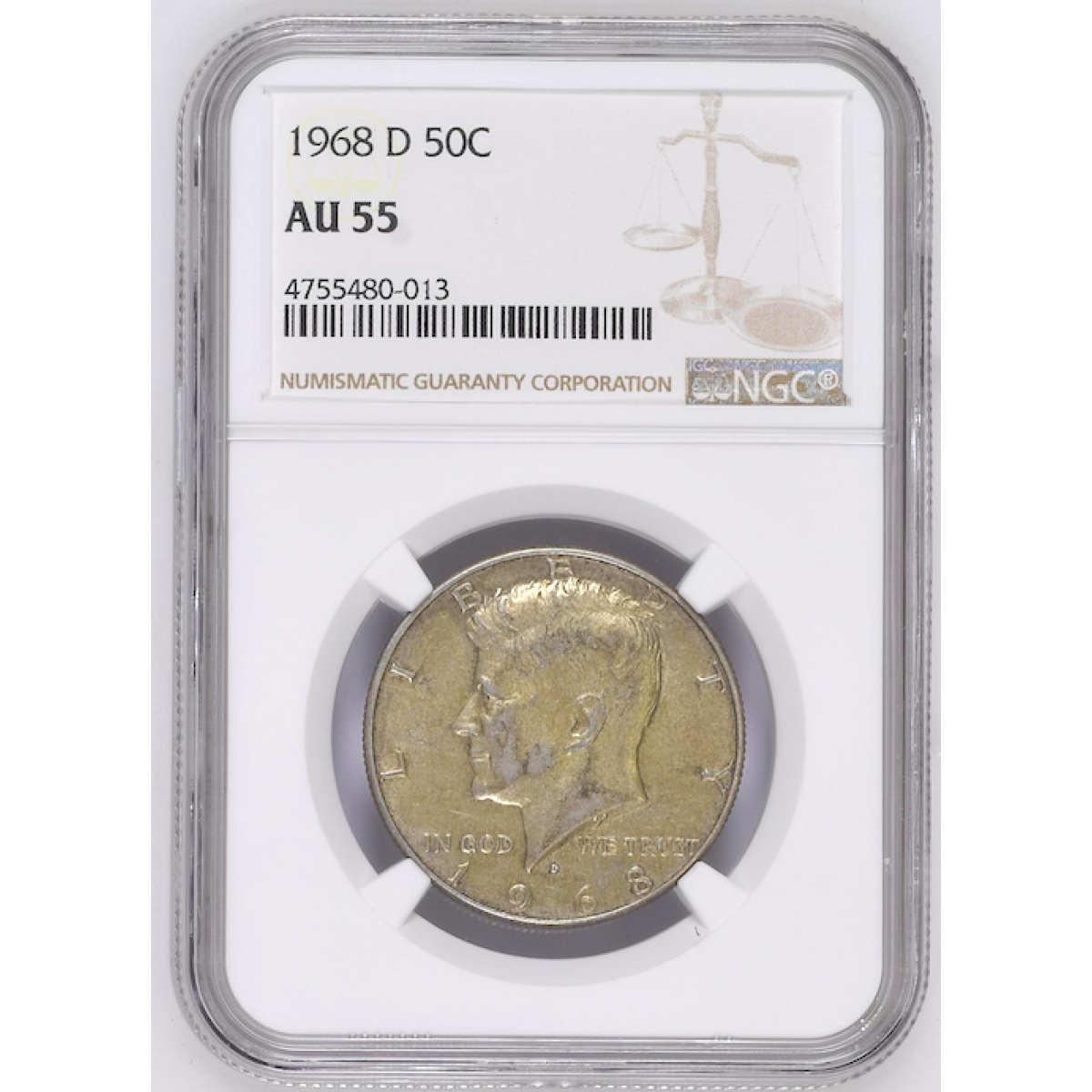 1968 D NGC AU 55 HALF DOLLAR SILVER KENNEDY DOLLAR 