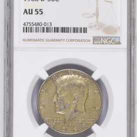 1968 D NGC AU 55 HALF DOLLAR SILVER KENNEDY DOLLAR 