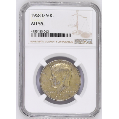 1968 D NGC AU 55 HALF DOLLAR SILVER KENNEDY DOLLAR 