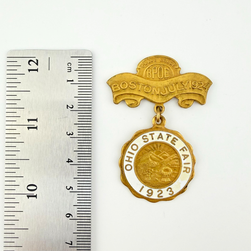 Antique 1924 BPOE Elks Grand Lodge Boston Convention Badge with 1923 Ohio State
