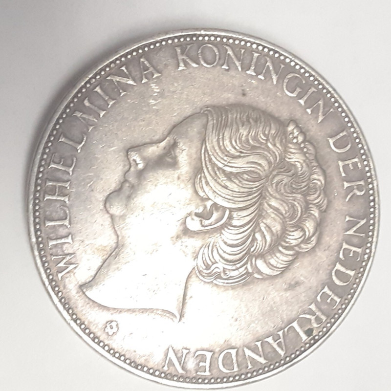 1938 Wilhelmina Koningin der Nederlanden 25 Cent Silver Coin