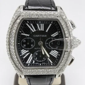 Cartier Roadster XL Chronograph Automatic Diamond Watch 42mm Black Dial 2618